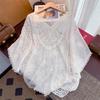 DIMANAF 2025 Summer Women Bat V-Neck T-Shirt Basic Lace New Tops Lace Tees Casual Loose Tees