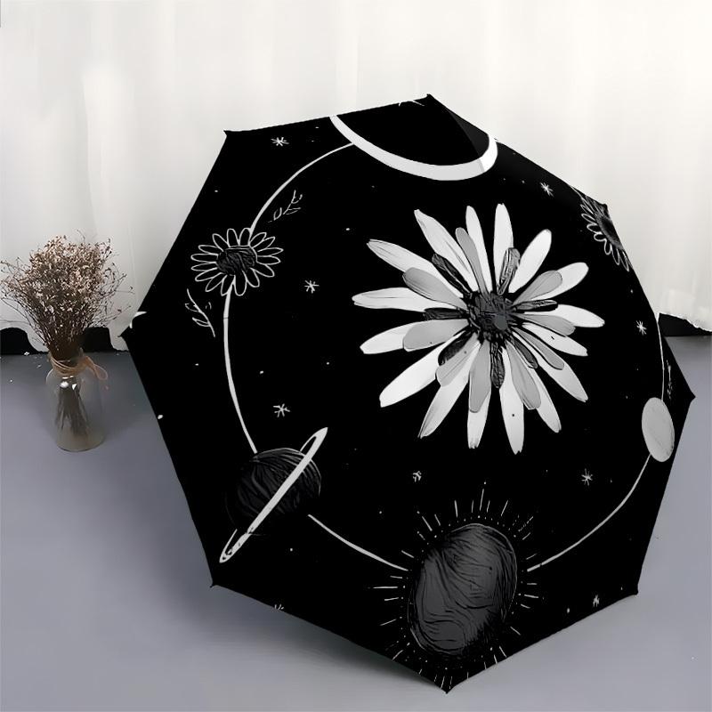 1pc Flower Moon Celestial Pattern Umbrella with Plastic Handle,Suitable for All Seasons Home Travel Outdoor UmbrellaDD428