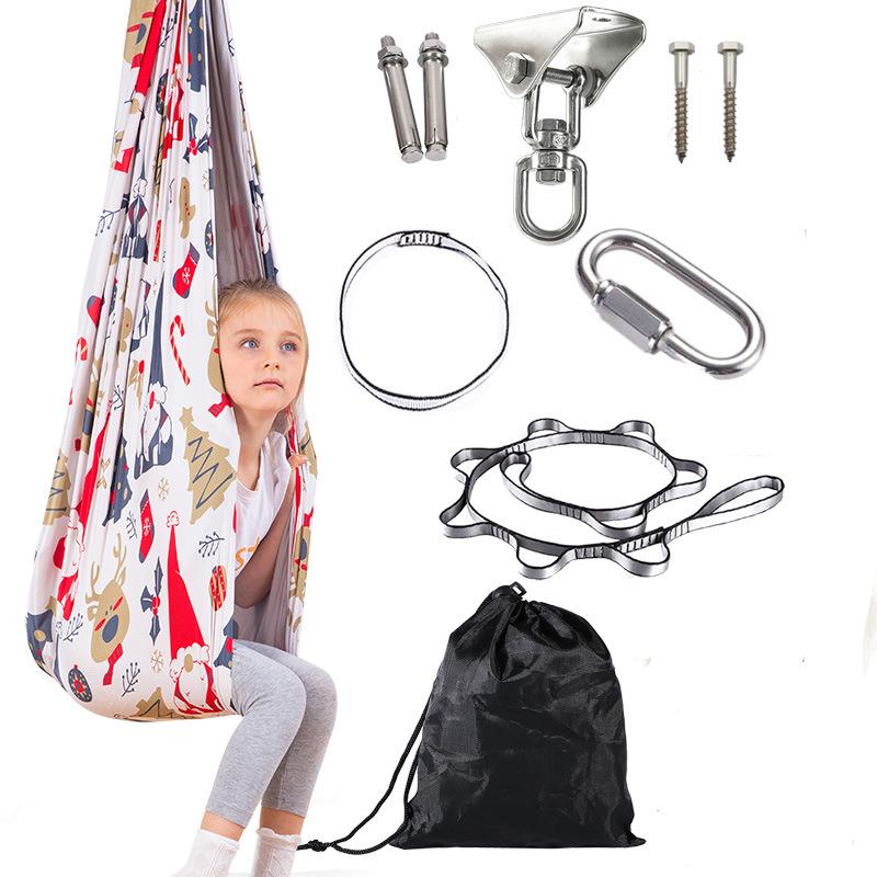 Children's Double-Layer Stretchy Hammock Swing for Indoor/Outdoor Sensory Yoga (230*150)