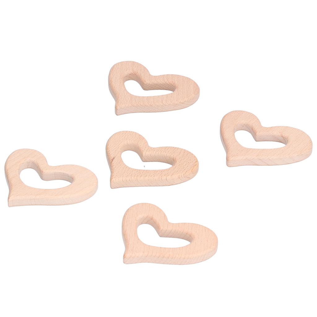 5Pcs DIY Baby Wood Teether Toys HeartShaped Polished Necklace Pendant Art Craft Accessory