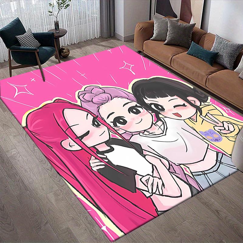 Pink Friends Style Crystal Velvet Rug, Soft Anti‑Slip Crystal Velvet Carpet for Living Room Bedroom Home Decor