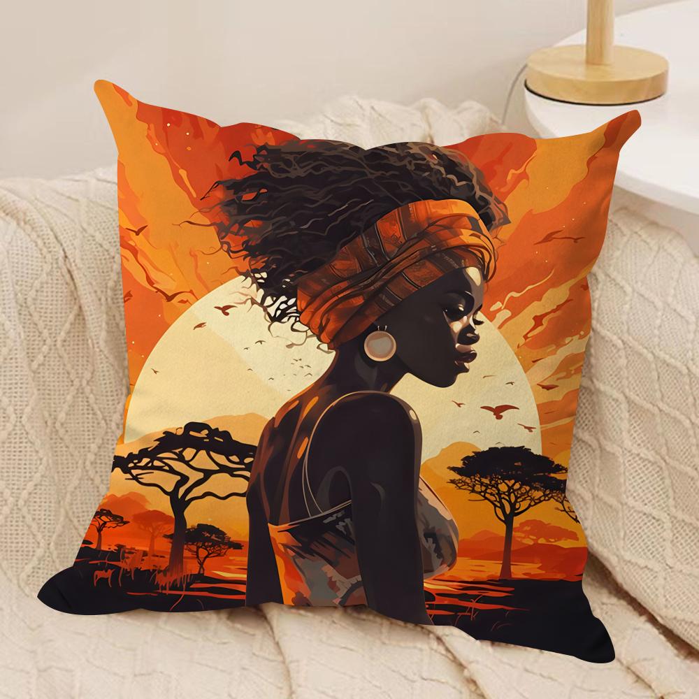 African American Woman Cushion Cover Silky Short Plush Invisible Zipper Dustproof Sofa Pillow Case For Home Decor