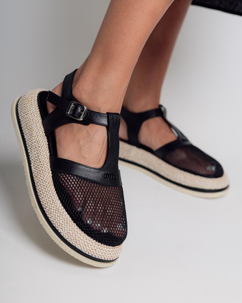 Platforminės basutės su tinkleliu Evromoda 526754 36 juodos odinės