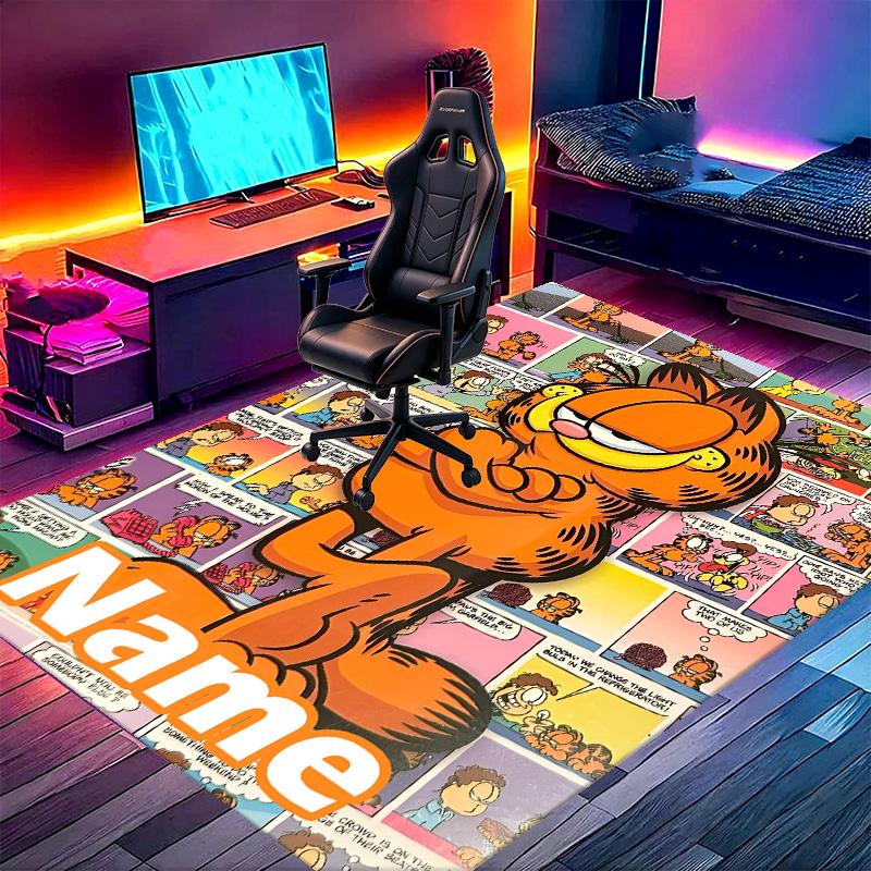 Custom Name Personalized Garfield Print Carpet, Versatile Home Decor Rug, for Playroom, Apartment, Balcony, Entryway, Hallway Gift