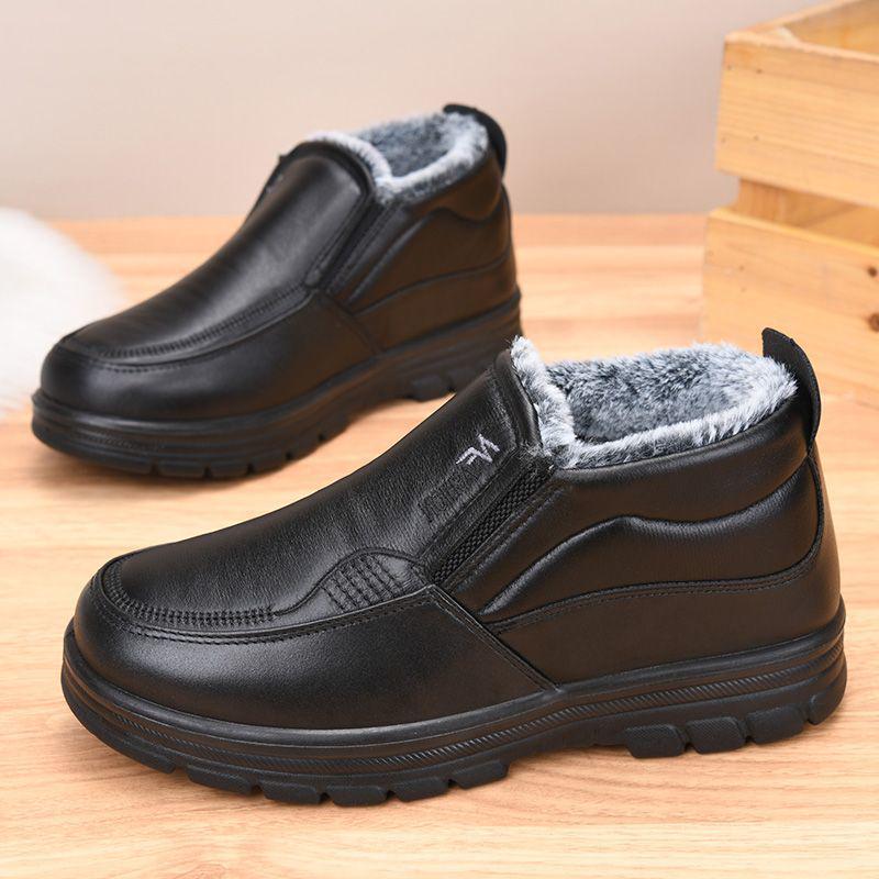 Old Beijing Waterproof Leather Winter Shoes for Elders - Non-slip, Thickened, Plus Velvet Warm, for Casual Wear