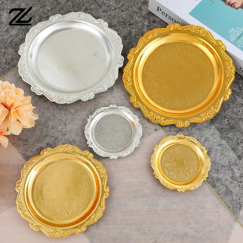 Retro Luxury Silver Plated Tray Cake Dessert Fruit Plate Jewelry Storage Dish Tabletop Decor For Home Hotel