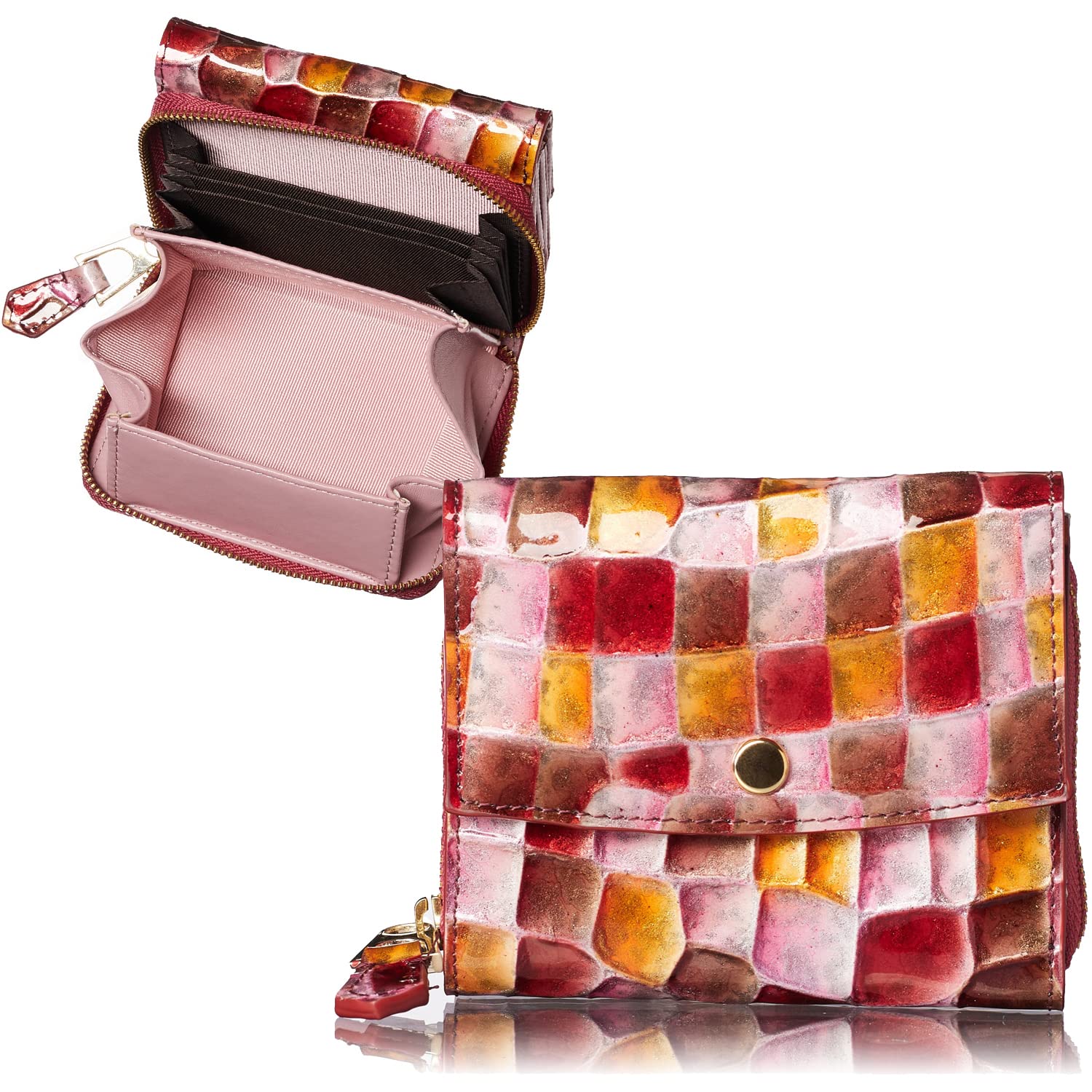 

Linle Compact Small Folding Mini Large Genuine Easy to Brand Name Stained Glass Day Includes Exclusive Box Women s Tri-Fold Wallet, Wallet, Wallet,