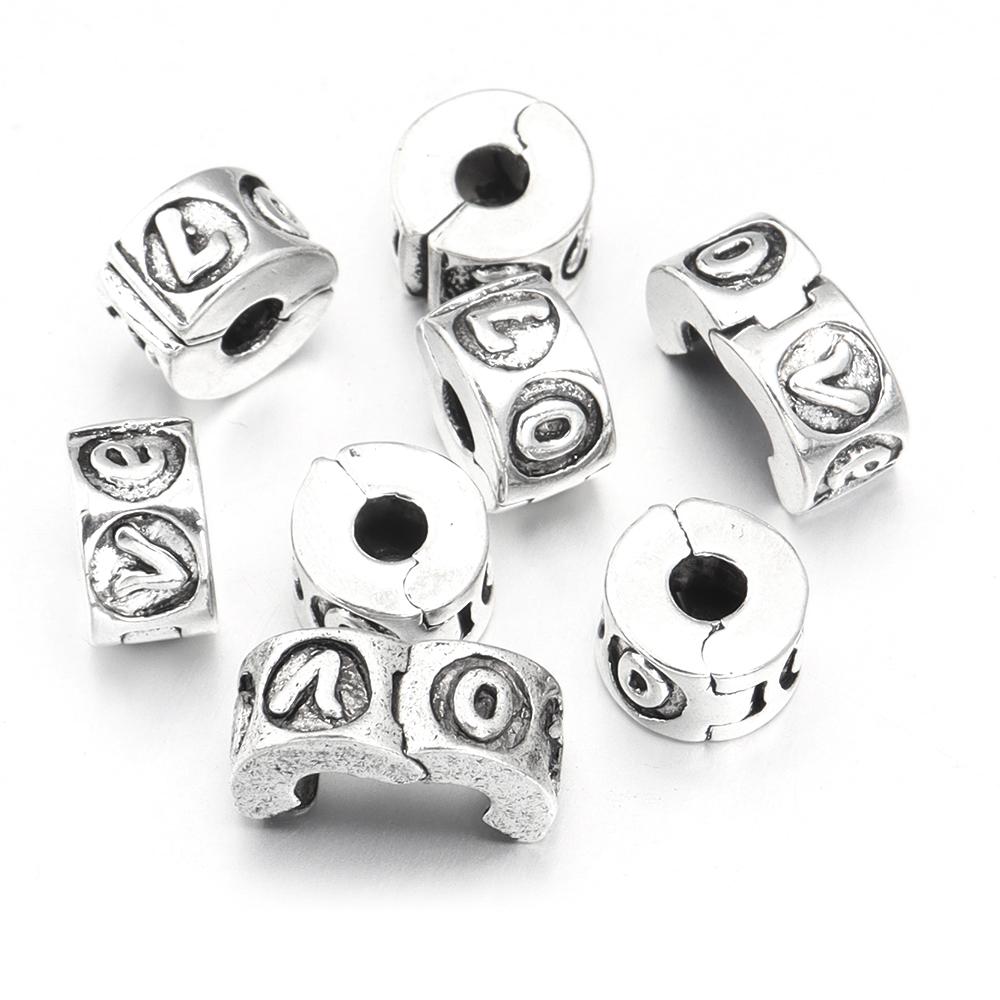 5pcs Positioning Buckle Multiple Styles Ancient Silver Fixed Clip Big Hole Spacer Beads For Jewelry Making DIY Bracelet Necklace