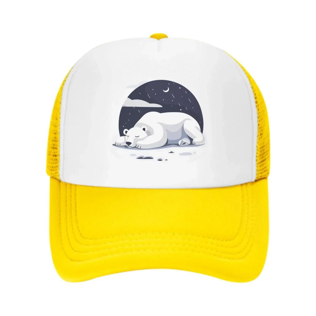 At Night White Bear Sleeps Summer Leisure Sports Daily Sun Hat Fishing Outdoor Unisexs and Womens Truck Caps Fashion