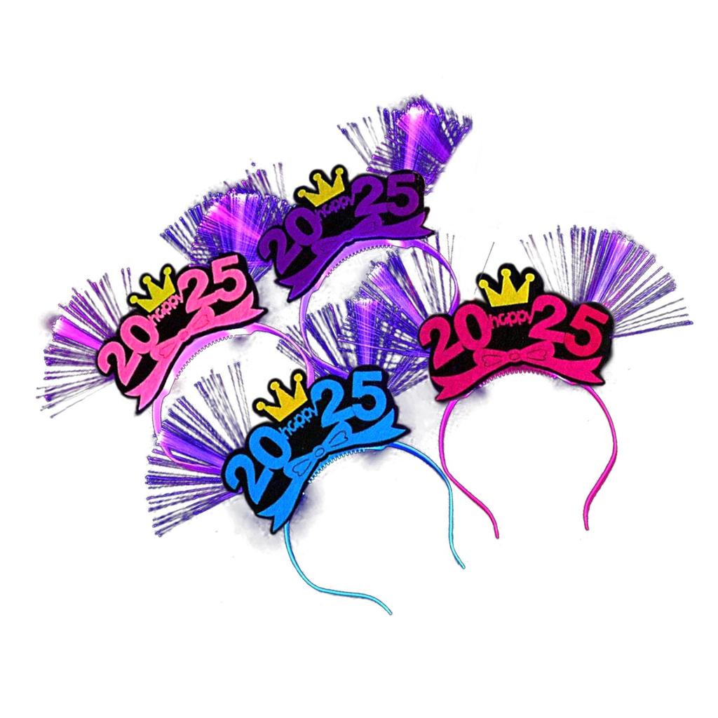4 Stück Leuchtende 2025 Silvester Kopfschmuck 2025 LED-beleuchtete Neujahrs-Stirnbänder Bequeme Passform Party-Haaraccessoires