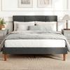 Bed Frame 140 X 200 Cm With Wooden Slatted Base Double Bed Upholstered In Linen Effect Storage Underneath Noise Free Gray