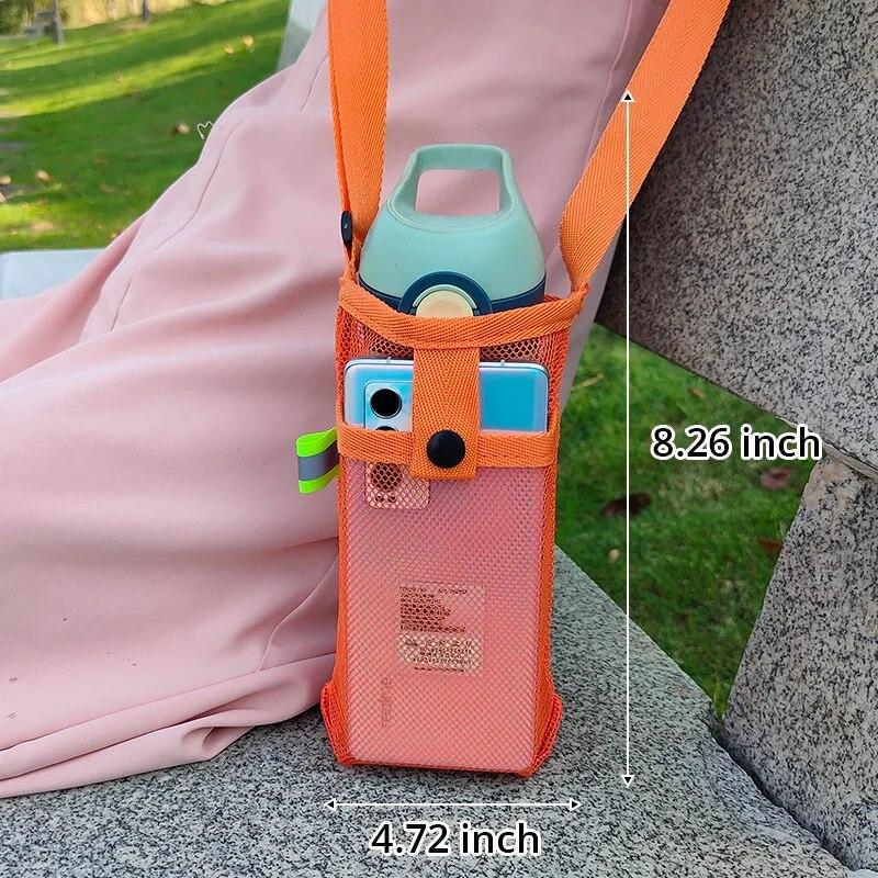 1PC Outdoor Crossbody Storage Mesh Bag Water Cup Cover Protection Case Water Cup Bag Mesh Milk Tea Children's Water Bottle Mesh