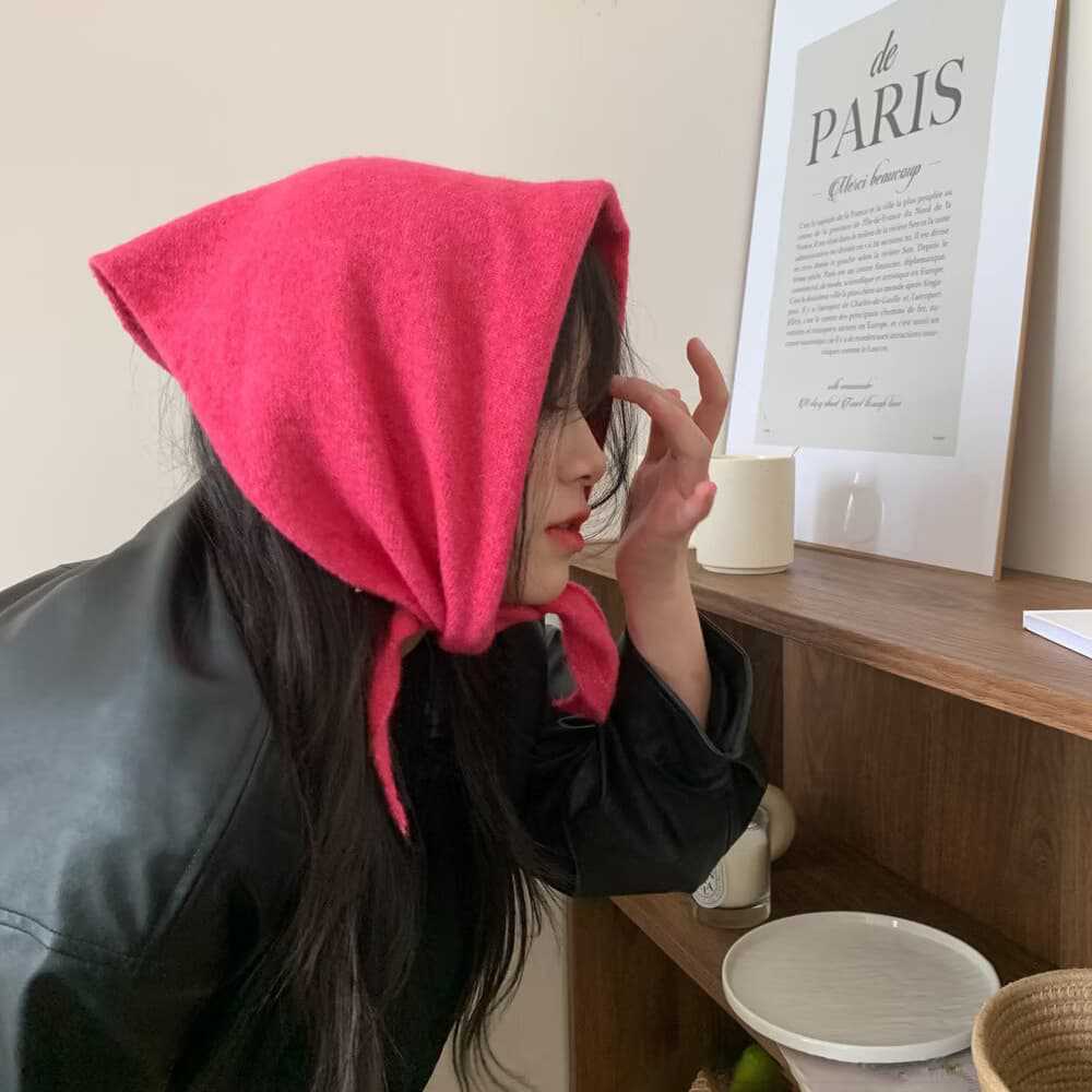 Solid color multi-functional knitted scarf autumn and winter triangle scarf headscarf thermal shawl knitted scarf face scarf