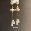 Silver Needle Round Pearl Water Drop Fringed Earrings Light Luxury High-end Stud Earrings French Style Court Style Temperament Earrings