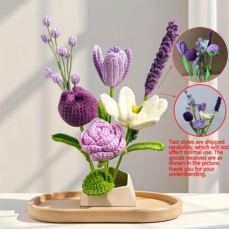 Crochet Bouquet Vase, a Flower Gift for Mothers and Ladies on Mother's Day. Pink Rose Artificial Flower Vase, Suitable for Birth