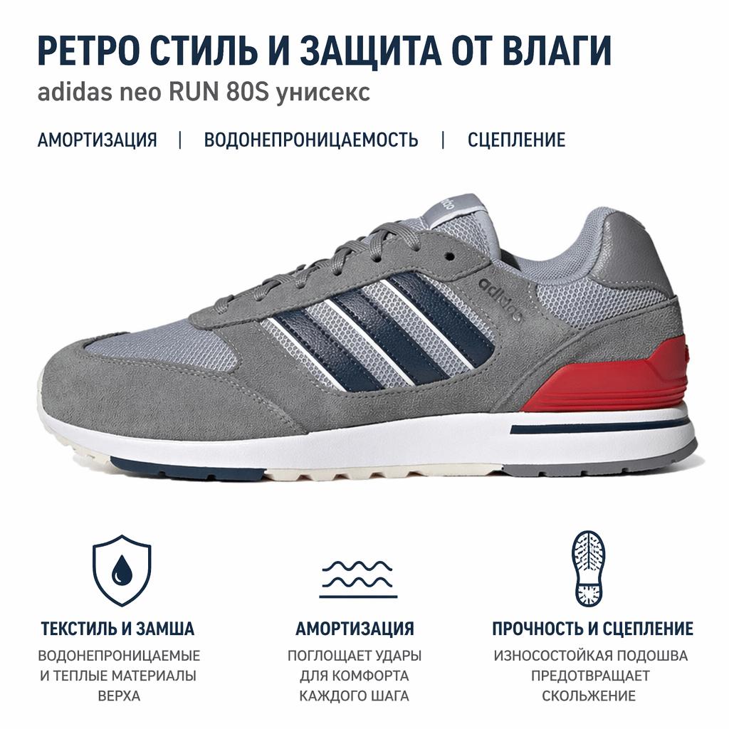 adidas Neo Run 80S Retro Comfortable Shock Absorption Non-Slip Wear-Resistant Low-Top Casual Running Shoes Unisex Sneakers Gray Blue GV7305