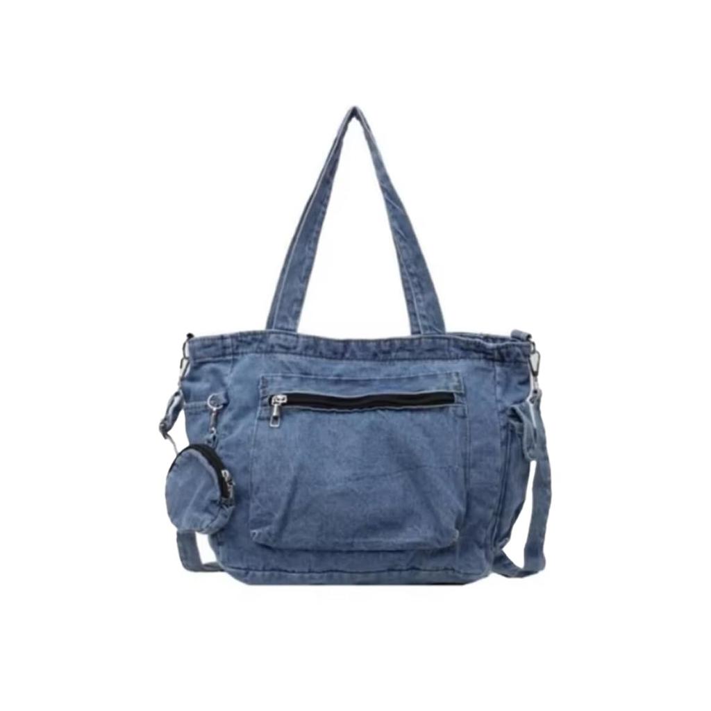 DIVA Rose Women's Denim Shoulder Bag with Coin Purse, Large Capacity, Simple and Stylish, Perfect for Commuting to Work or School, with Pouch (Light