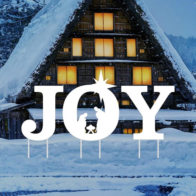 3pcs Joy Yard Sign Letters Winter Decorations with Metal Stakes Yard Decor