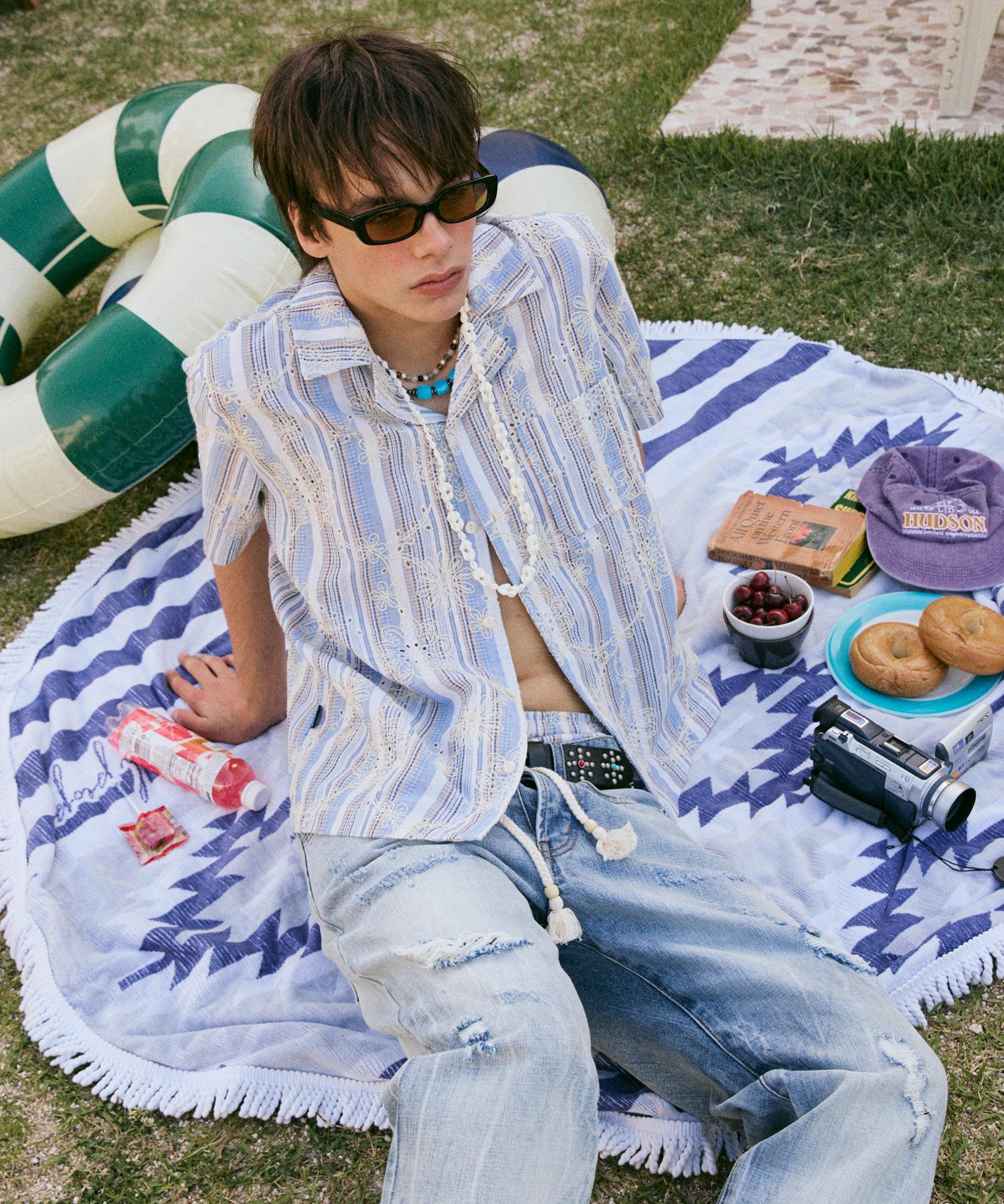 Penfield Summer Striped Open Collar Shirt Blue_Fr2Wr45U Blue/S