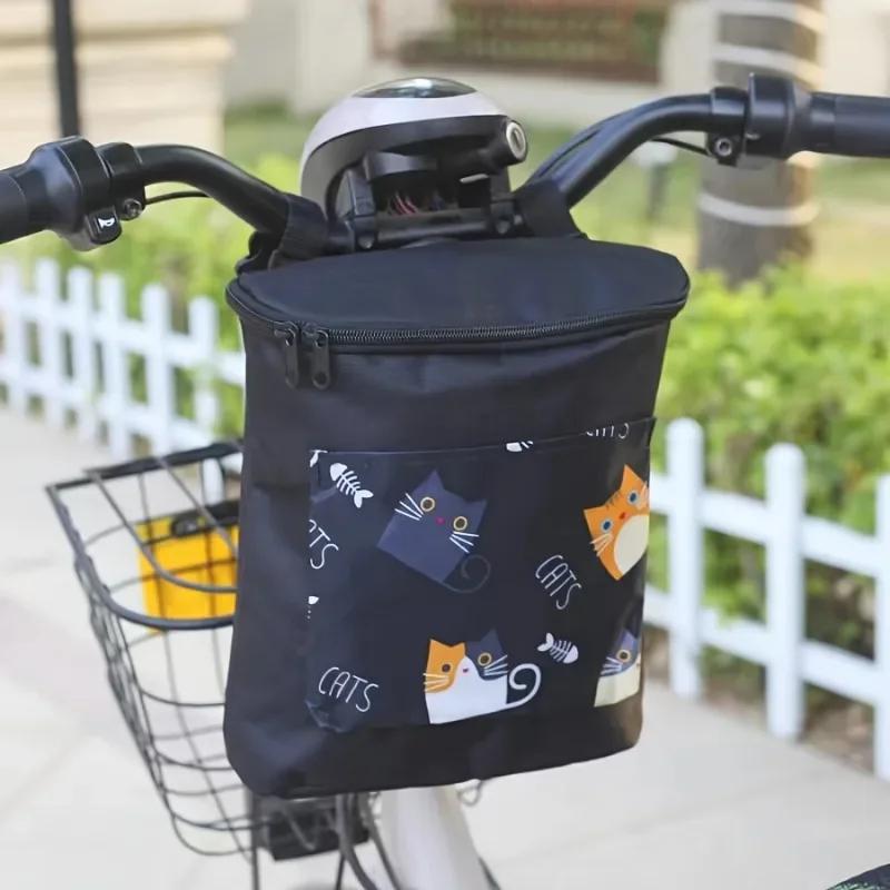 Versatile Oxford Fabric Bike Handlebar Bag Large Capacity Zippered Front Storage for Bike Electric & Motorcycles Bicycle Bag