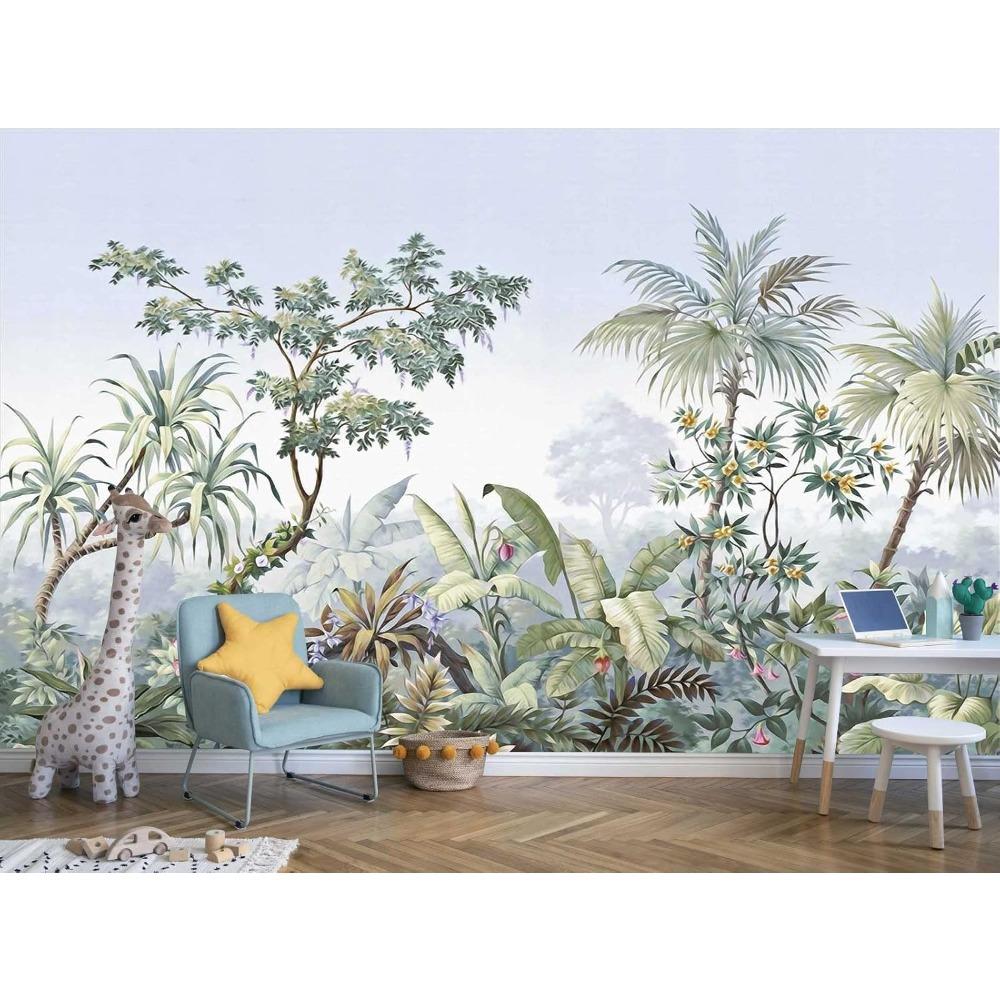 Vintage Hand‑Painted Tropical Jungle Wall Mural Palm Leaf Floral Wallpaper