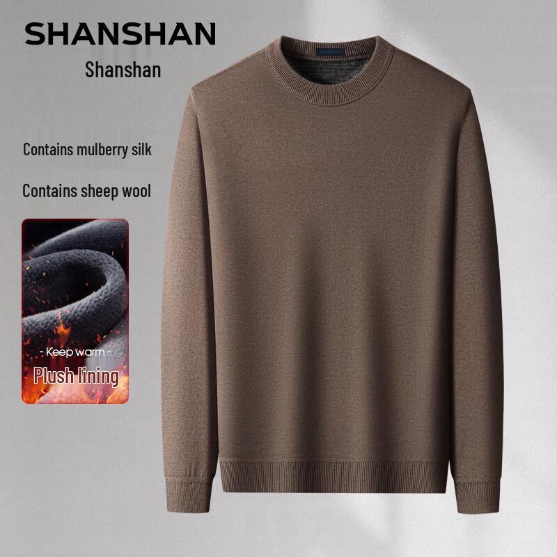

SHANSHAN Men s Fleece-Lined Round Neck Knit Sweater M