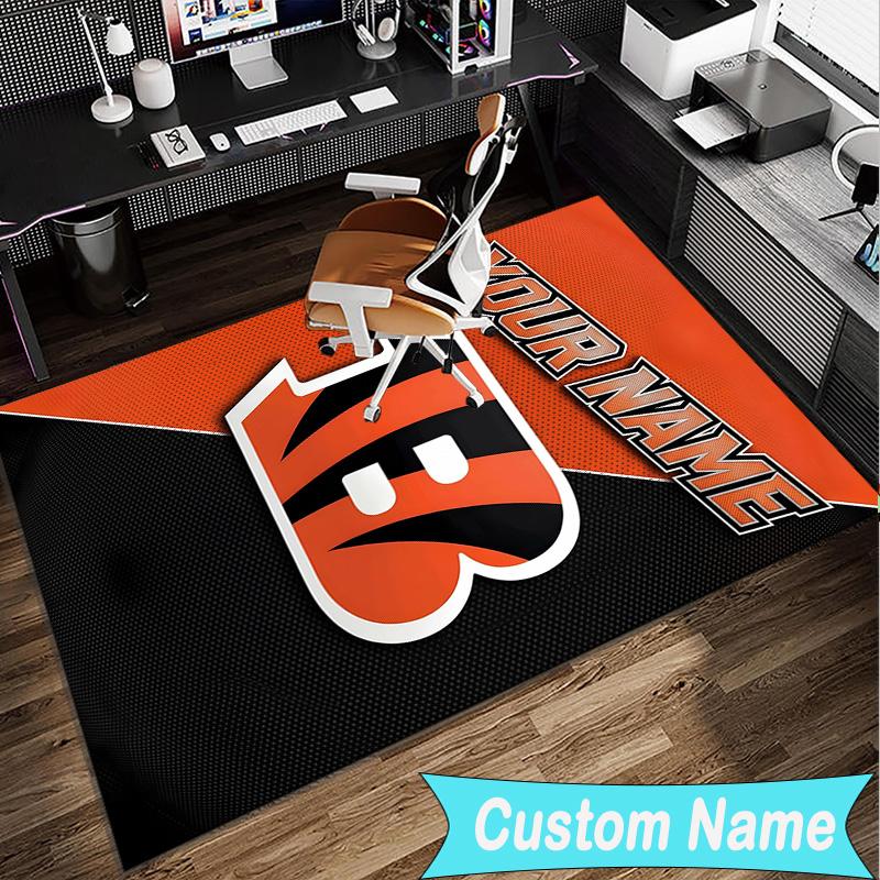 Custom Name Rug Bengals Team Logo Artwork Area Rug Suitable for Indoor And Outdoor,Carpets for Homes, Offices,Living Rooms,Home Decor,Christmas Gift