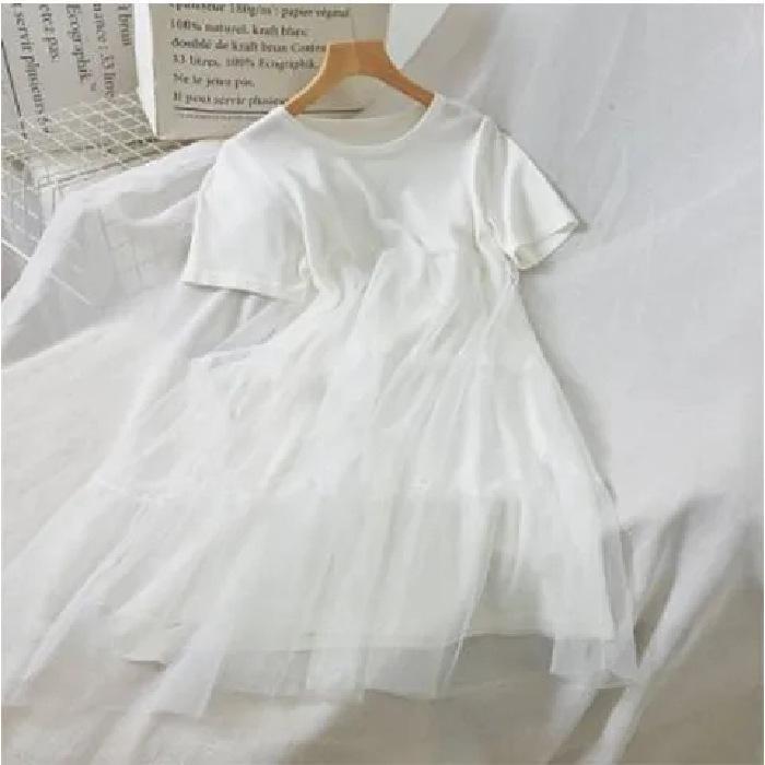 Summer 2023 Korean-Style Maternity Patchwork Dress – Loose Fit, Fresh, Sweet, and Fairy-Themed with Short Sleeves.