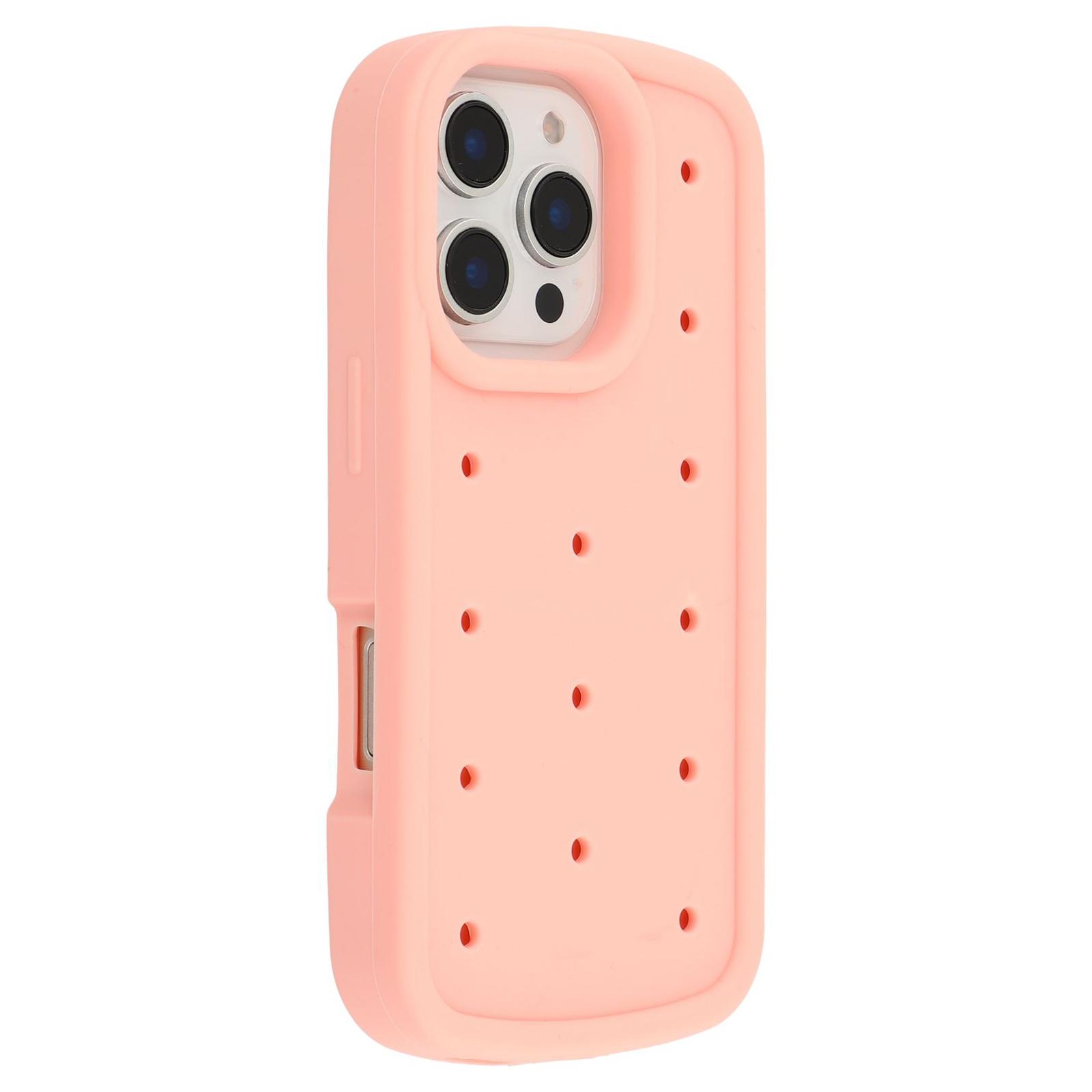 

For iPhone 16 Pro Max Silicone Case Multi Hole Design Shockproof Phone Back Cover Pink
