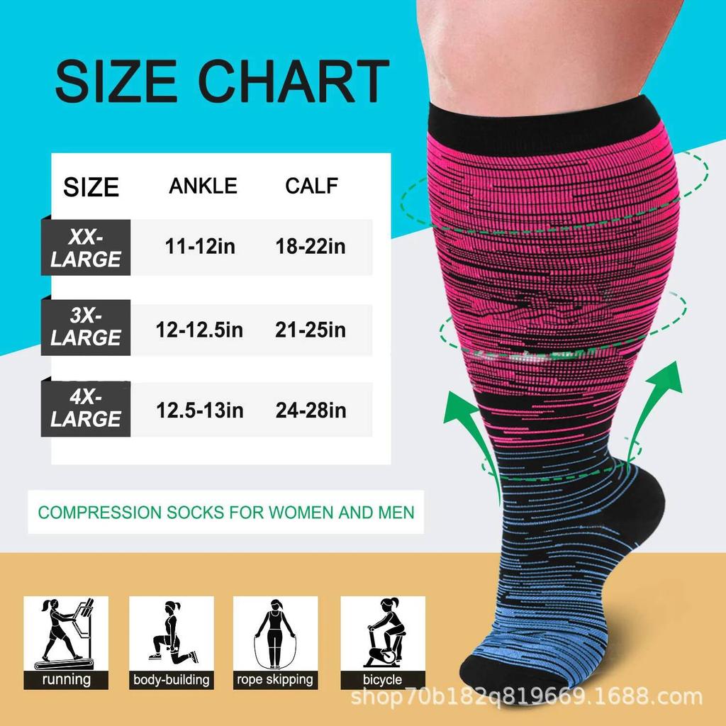 Plus Size Compression Socks Fat Large Leg Sports Socks Running Cycling Fat Calf Stockings Pressure Leg Fitness Varicose Veins