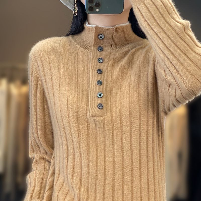 Women Autumn Winter Wool Blend Sweater Polo Collar Tailored Cardigan New Fashion Casual Knitted Loose Soft Jacket Bottom Top