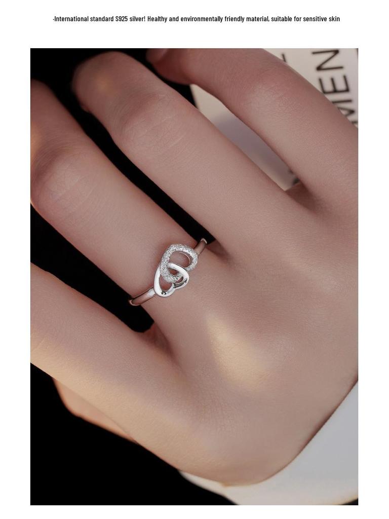 Banyan Tree S925 Silver Heart-to-Heart Double Love Ring for Women - Simple, Versatile, High-End Gift.