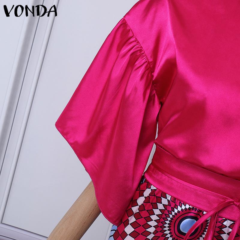 VONDA Damen Große Größen Formkragen Flare Langarm Bedrucktes Oberteil & Rock Anzug