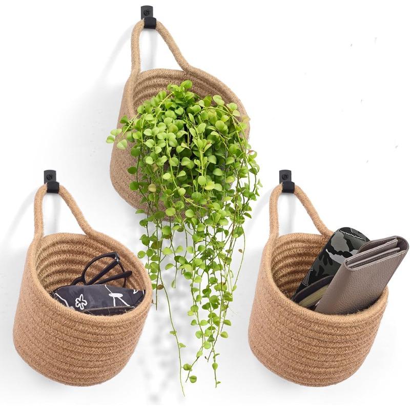 3pcs Woven Flower Basket Plant Pot Hanging Basket Cute Hanging Basket Hanging Storage Basket Organizer