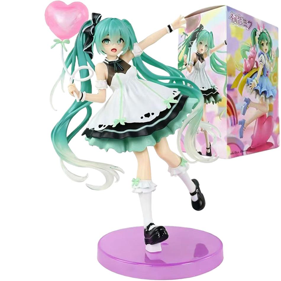 2026 New 20cm Anime Hatsune Miku Figure Character Ornaments Pink Balloon Cake Party Kawaii Car Decoration Collectible Model gift