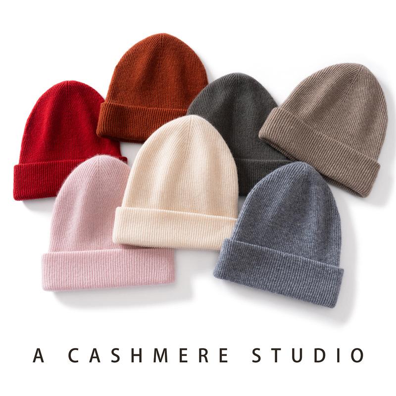 Autumn and Winter Cashmere Hat Women's Seamless Knitted Wool Double-layer Thermal Bag Head Stacking Hat Men's Cold Hat Confinement Hat Batch