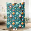 1pc Space-Themed Fleece Blanket - Soft & Breathable 100% Polyester, All-Season Cozy Throw with Vibrant Planets, Rockets & Stars