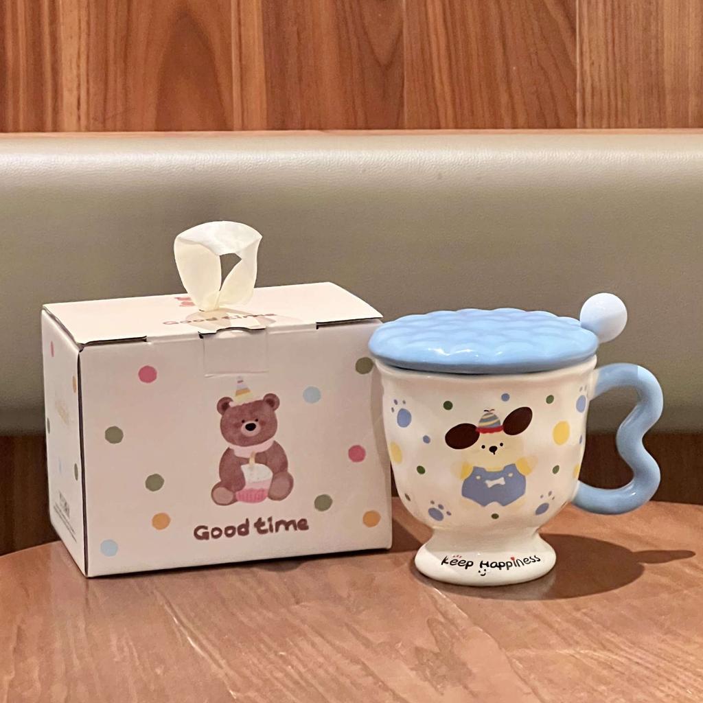 Girls' Heart Cute Rabbit Cup for Girls' Birthday Gift Souvenir High-value Ceramic Mug with Lid Spoon