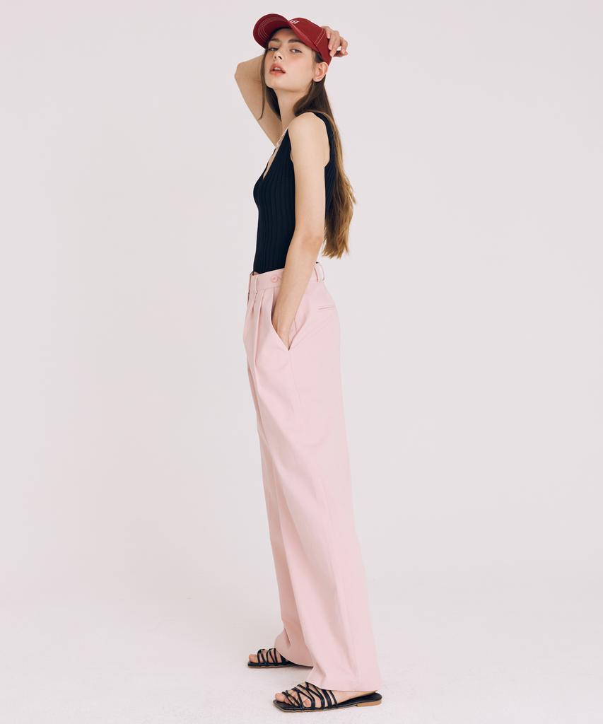 THEFRHT Double-Pleat Cotton Wide Pants (Pink)