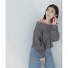Beauty Cropped Knit Red [Natural Basic] Off-the-Shoulder Sweater,