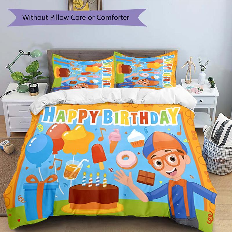 3pcs Blippi1 Pattern Bedding Set Duvet Cover Set Includes Duvet Cover &pillowcases, Perfect All Season Bedroom Decoration & Gift