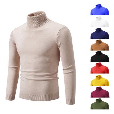 Autumn And Winter Thin Men'S Retro Simple Solid Color High Neck Base Sweater For Inner And Outer Wear, Casual Slim Fit Knitted Sweater
