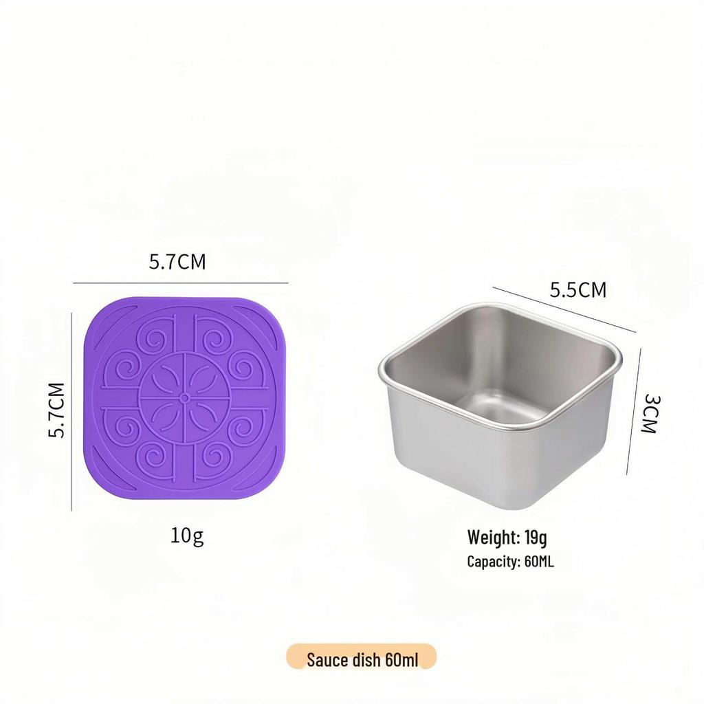 Stainless Steel Sauce & Salad Container with Silicone Lid, 60/180ml, Leakproof Square Design