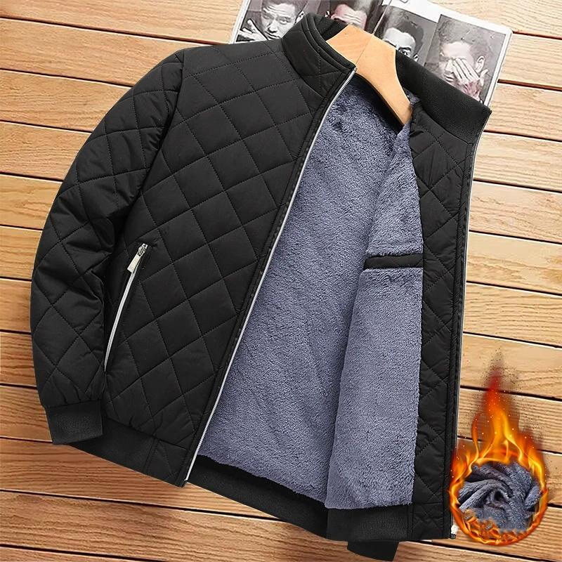 

Мужская куртка-бомбер на осень-зиму, стеганая, на флисовой подкладке, повседневная, модная одежда, универсальная, модная, хлопковая, теплая куртка S чёрный