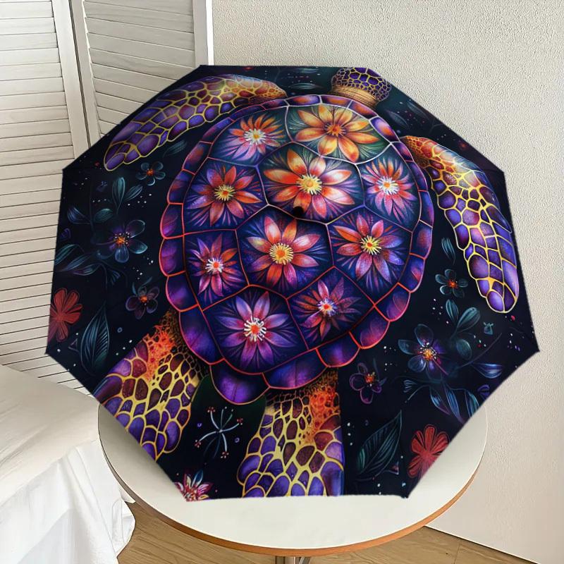 

1pc Floral Mandala Turtle Artwork Umbrella with Plastic Handle,Suitable for All Seasons Home Travel Outdoor UmbrellaDD433