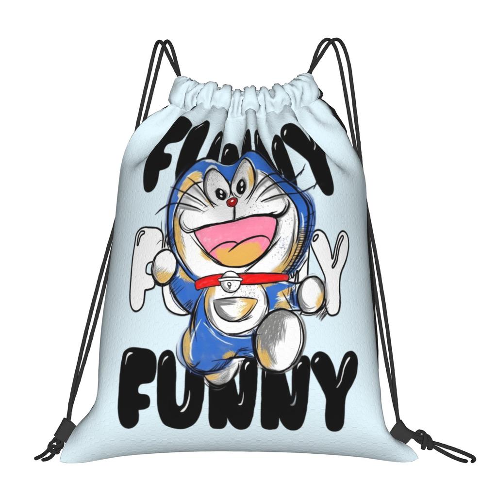 Custom D-Doraemones Drawstring Backpack Women Men Gym Sport Sackpack Foldable Cartoon Training Bag Sack