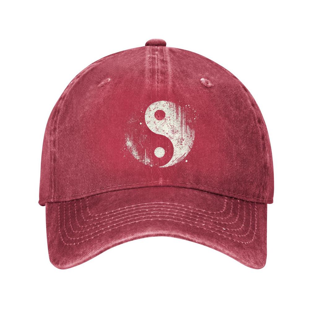 Yin Yang Distressed Baseball Cap Cotton Washed Adjustable Dad Hat for Outdoor Casual Sun Protection