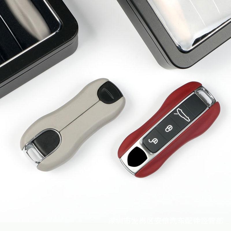 Leather Fob Remote Keys Case Key Cover Replace For Porsche 911 Macan Boxster Cayenne Panamera Taycan Cayman 971 9Ya Key Shell