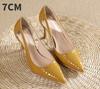 Fashion Women's High-heeled New with Stone Patterned Patent Leather Heels Women Pointed Toes Solid Color Widened Versized Womens Shoes