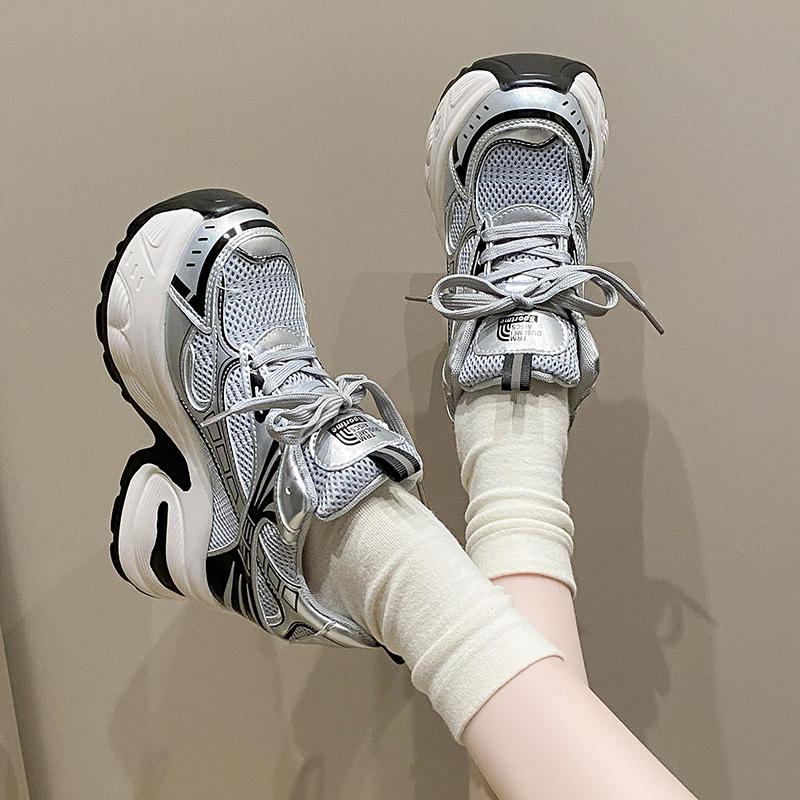 Fashion 10CM Heels Chunky Sneakers Spring Autumn ventilate Women Shoes Comfortable Casual Leather Shoes 2024 Fashion Female Casual Shoes